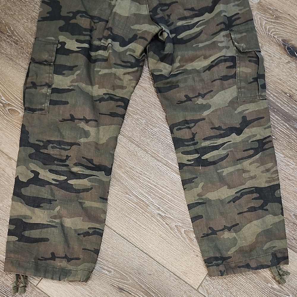 Sanctuary x Anthropologie 100% Linen Green Camo Cropped Ankle Pants Gorpcore Sm - Picture 10 of 12